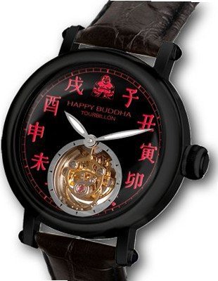 Happy Buddha Tourbillon with Red Characters on Onyx Dial - Black Case Limited Edition