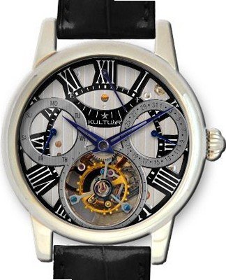 KULTUhR Automatic Self Winding Tourbillon with Anthracite and Black Hand-Skeletonized Dial Limited Edition