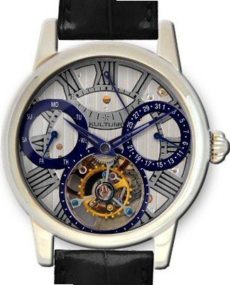 KULTUhR Automatic Self Winding Tourbillon with Bluish and Anthracite Hand-Skeletonized Dial Limited Edition