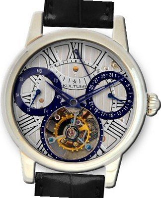 KULTUhR Automatic Self Winding Tourbillon with Bluish and Silver Hand-Skeletonized Dial Limited Edition