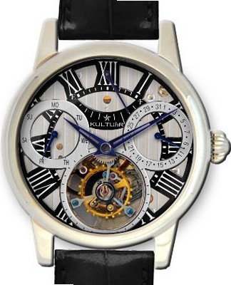 KULTUhR Automatic Self Winding Tourbillon with Silver and Black Hand-Skeletonized Dial Limited Edition