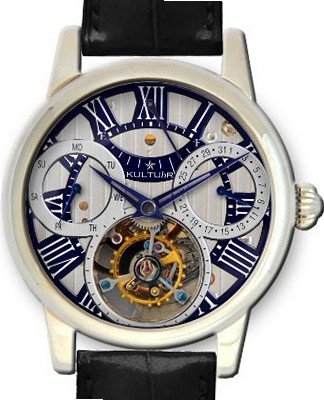 KULTUhR Automatic Self Winding Tourbillon with Silver and Bluish Hand-Skeletonized Dial Limited Edition