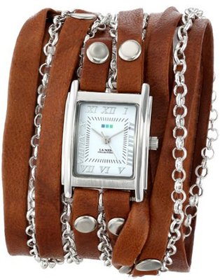 La Mer Collections LMCLIFTON003 Tobacco Silver Square Case White Dial Ion-Plated Silver-Plated Jewelry Chains