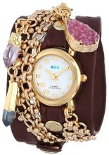 La Mer Collections LMISTAN001 Istanbul Removable Crystal Charms Gold Circle Case White Dial Burgundy Gold Leather