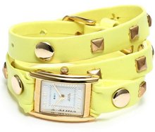 La Mer Collections LMLW1010F Layered and Studded Neon Yellow and Gold Pyramid Studs Wrap