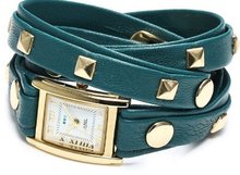 La Mer Collections LMLW1010G Stainless Steel and Studded Leather Teal and Gold-Tone Wrap