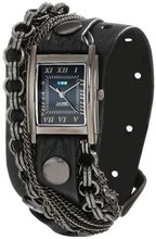 La Mer Collections LMMULTI7000 Carerra Multi-Chain Gunmetal Square Case Black Dial Ion-Plated Gunmetal Plated Jewelry Chains