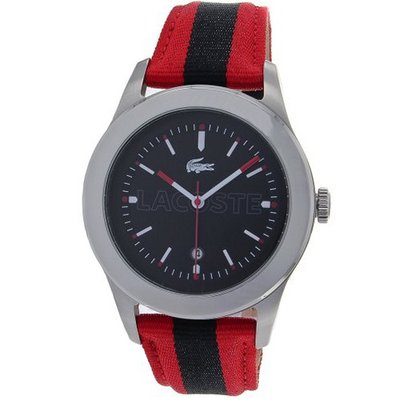 Lacoste Advantage Black Dial Red and Navy Stripe Grosgrain 2010614