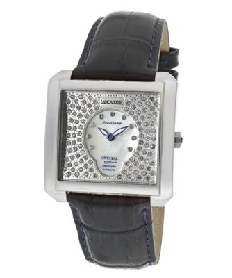 Silver With White MOP Dial & White Swarovski Crystal Blue Genuine Leather