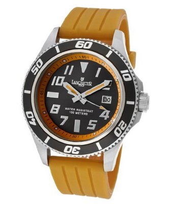 uLancaster Italy Black Dial Pale Orange Rubber 