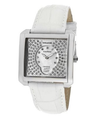 uLancaster Italy Silver With White MOP Dial & White Swarovski Crystal White Genuine Leather 