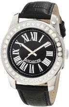 Lancaster OLA0474NR-NR Non Plus Ultra Crystal Accented Black Dial Black Leather