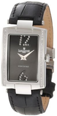 Lancaster OLA0510NR-NR Diamond Accented Black Dial Black Leather