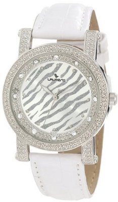 Laurens GS13L901Y Fashion Analog White Zebra Dial Crystals Leather