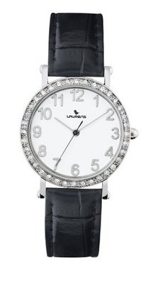 Laurens Q449J901Y Leather Analog Black Leather Crystal Bezel White Dial