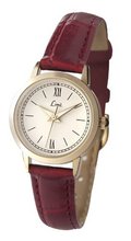 Limit Courant Ivory Dial Gold Plated Case Burgundy Strap Ladies 6978