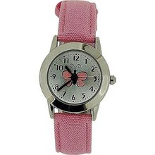 Limit Girls Analogue Silver Dial Butterfly Motiff Pink Fabric Strap 6662