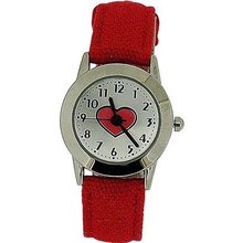 Limit Girls Analogue Silver Dial With Heart Motiff Red Fabric Strap 6454