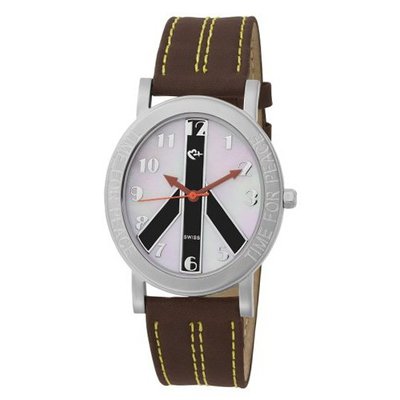 Love Peace and Hope Midsize WA102 "Time for Peace" with White Pearl Face and Brown Strap Model