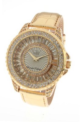 LTD Unisex Limited Edition Pave Collection LTD 270110 With Full Pave Hand Set Crystal Dial and Genuine Gold Leather Strap
