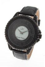 LTD Unisex Limited Edition Pave Collection LTD 270111 With Full Pave Hand Set Crystal Dial and Genuine Black Leather Strap