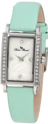 Lucien Piccard 11673-02MOP-MGRN Monte Baldo Crystal Accented White Patterned Mother-Of-Pearl Dial Mint Green Leather