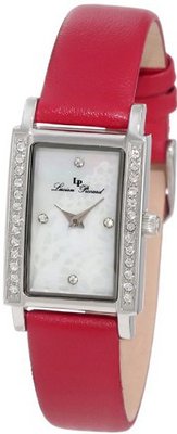 Lucien Piccard 11673-02MOP-RD Monte Baldo Crystal Accented White Patterned Mother-Of-Pearl Dial Red Leather