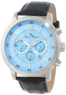 Lucien Piccard 12011-012 Monte Viso Chronograph Light Blue Textured Dial Black Leather Band