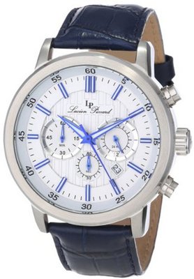 Lucien Piccard 12011-023S-BL Monte Viso Chronograph White Textured Dial Dark Blue Leather