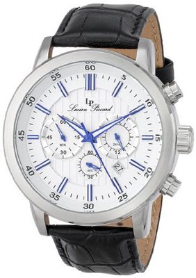 Lucien Piccard 12011-023S Monte Viso Chronograph White Textured Dial Black Leather