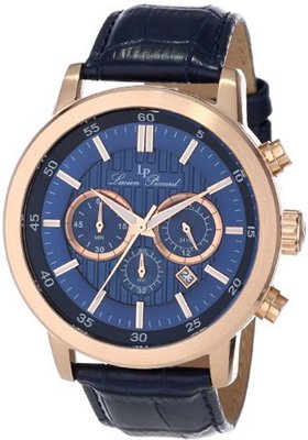 Lucien Piccard 12011-RG-03 "Monte Viso" Stainless Steel Blue Textured Dial and Dark Blue Leather