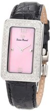 Lucien Piccard 27062PK Le Tank Diamond Accented Pink Mother-Of-Pearl Black Crocodile