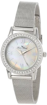 Lucien Piccard LP-12006-22MOP Veleta White Mother-Of-Pearl Dial Swarovski Crystal Accents Mesh Stainless Steel