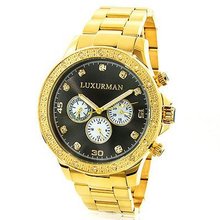 Black Dial Yellow Gold Plated Luxurman Diamond for  0.2ct New