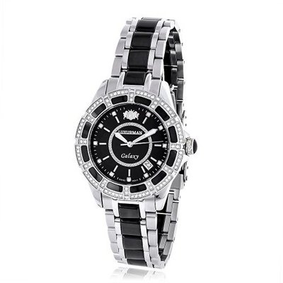 Luxurman Galaxy Midsize Diamond Black Ceramic 1.25ct