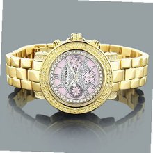 Luxurman Ladies Diamond 0.3ct Pink MOP Yellow Gold Plated