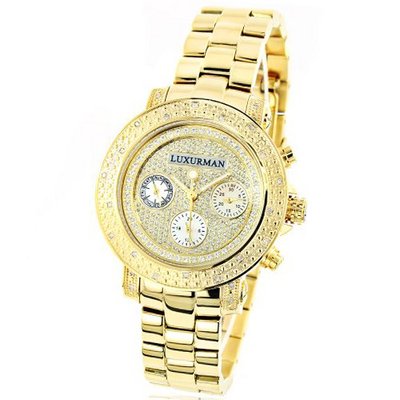 Luxurman Ladies Diamond 0.3ct Yellow Gold Plated