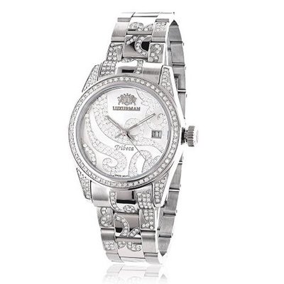 Luxurman Tribeca Diamond Bezel & Band 3ct Platinum Plated