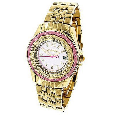 Yellow Gold Plated Ladies Diamond Pink 0.25ct Luxurman