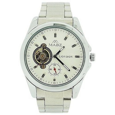 Mab London Automatic Gents All Stainless Steel White Skeleton Dial Plus Sub-Dial