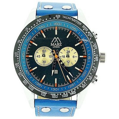 Mab London Gents Translucent Blue Dial Date & Blue Leather Strap Casual