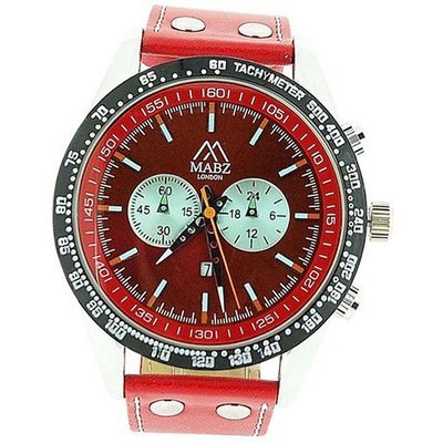 Mab London Gents Translucent Red Dial Date & Red Leather Strap Casual