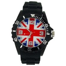 Mab London Unisex Union Jack Dial Black Rubber Strap Supporters Sports