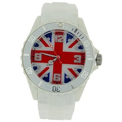 Mab London Unisex Union Jack Dial White Rubber Strap Supporters Sports