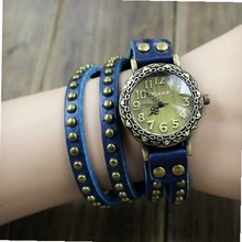 MagicPiece Handmade Vintage Style Leather For  Big Round Dial Leather Wrap with Rivet in 4 Colors: Blue