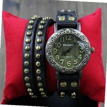 MagicPiece Handmade Vintage Style Leather For  Big Round Dial Leather Wrap with Rivet in 4 Colors: Brown