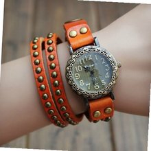 MagicPiece Handmade Vintage Style Leather For  Big Round Dial Leather Wrap with Rivet in 4 Colors: yellow
