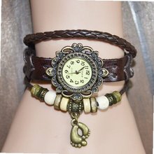 MagicPiece Handmade Vintage Style Leather For  Footprints Pendant and Wooden Beads in 4 Colors: Brown
