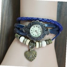 MagicPiece Handmade Vintage Style Leather For  Heart Pendant and Wooden Beads in 5 Colors: Blue