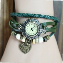 MagicPiece Handmade Vintage Style Leather For  Heart Pendant and Wooden Beads in 5 Colors: Green